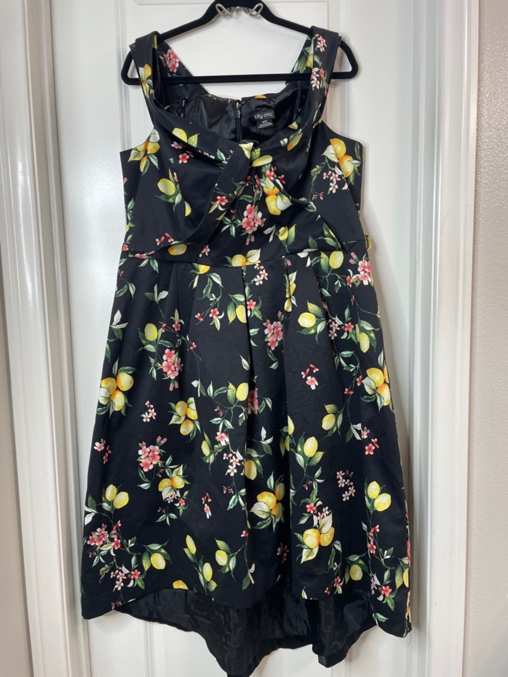 City Chic Black High-Low Dress with Yellow Lemon & Pink Floral Print